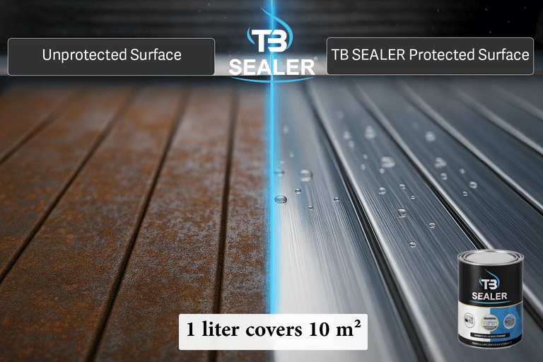 TB SEALER ile korunmuş metal yüzey ve uygulanmamış metal yüzey karşılaştırması